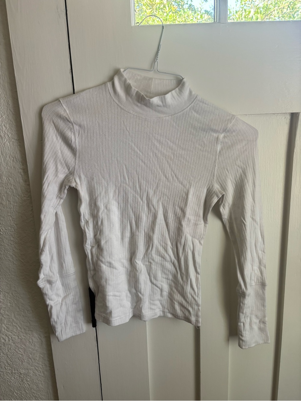Free People Off-White Ribbed Mock Neck Top